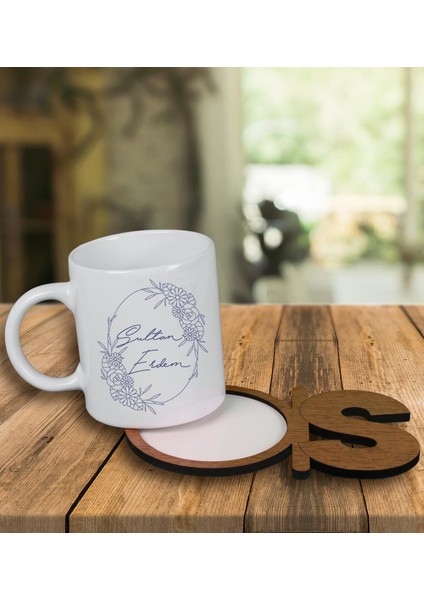 Kişiye Özel Tasarım Kupa Bardak ve Harfli Ahşap Bardak Altlığı 100358