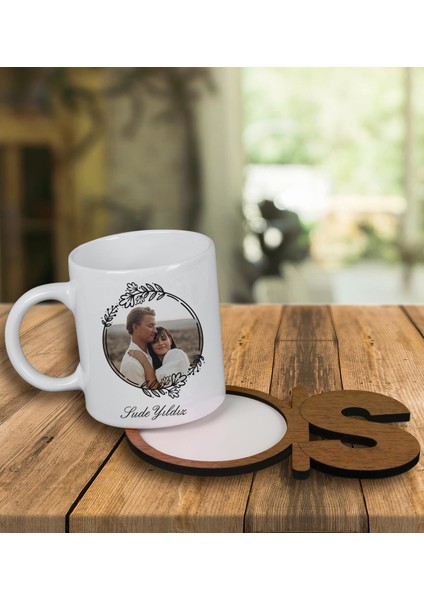 Kişiye Özel Tasarım Kupa Bardak ve Harfli Ahşap Bardak Altlığı 100210