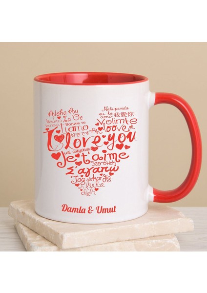 Kişiye Özel Kırmızı Kulplu Seni Seviyorum Temalı Kupa Bardak 80244