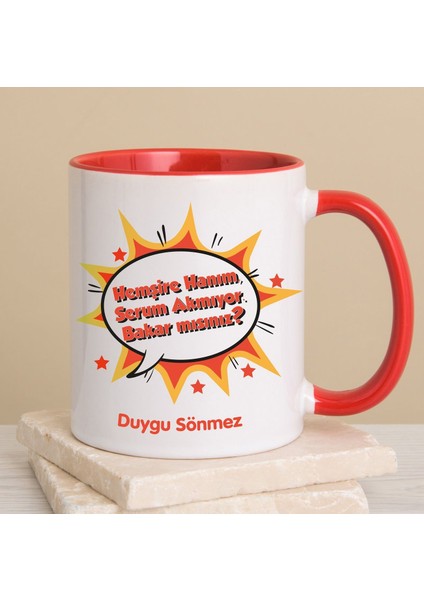 Kişiye Özel Serum Akmıyor Kırmızı Kulplu Kupa Bardak 80248