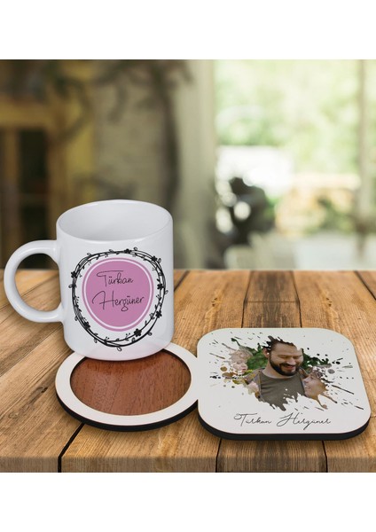 Kişiye Özel Tasarım Kupa Bardak ve Fotoğraflı Ahşap Bardak Altlığı 99160
