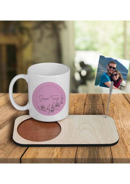 Kişiye Özel Tasarım Kupa Bardak ve Fotoğraflı Notluk Ahşap Bardak Altlığı 100833