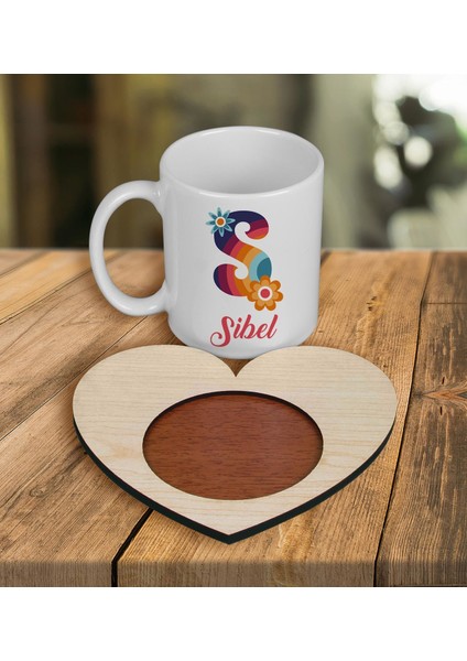 Kişiye Özel Tasarım Kupa Bardak ve Kalp Ahşap Bardak Altlığı 100591