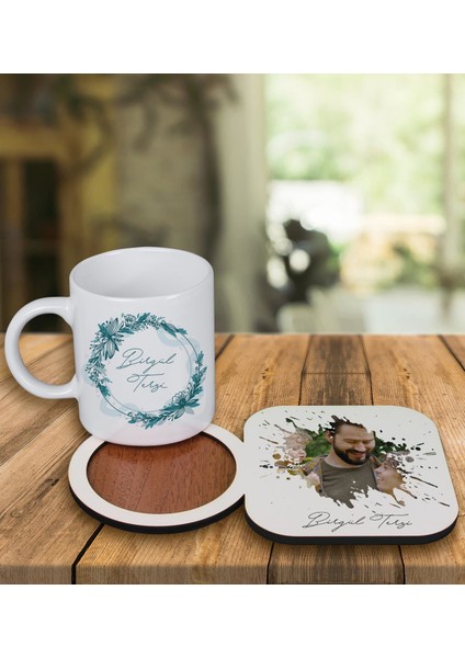 Kişiye Özel Tasarım Kupa Bardak ve Fotoğraflı Ahşap Bardak Altlığı 99400