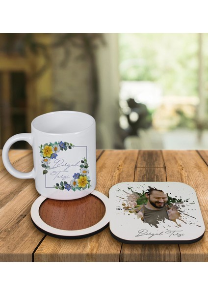 Kişiye Özel Tasarım Kupa Bardak ve Fotoğraflı Ahşap Bardak Altlığı 99378