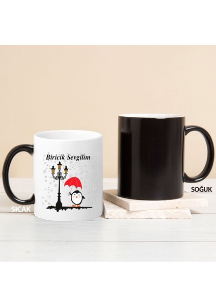 Kişiye Özel Minik Penguenle Aşkıma Mesajlı Sihirli Kupa Bardak 80220