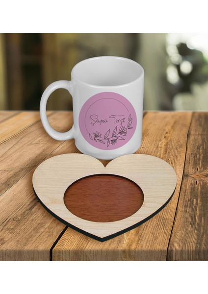 Kişiye Özel Tasarım Kupa Bardak ve Kalp Ahşap Bardak Altlığı 100500