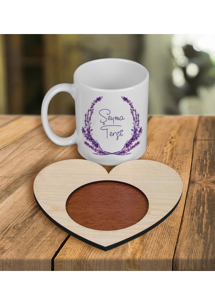 Kişiye Özel Tasarım Kupa Bardak ve Kalp Ahşap Bardak Altlığı 100518