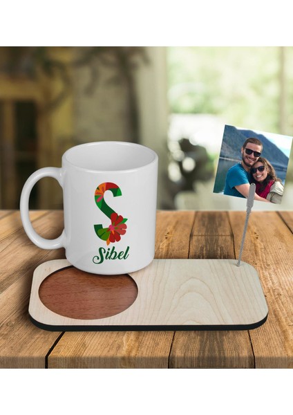 Kişiye Özel Tasarım Kupa Bardak ve Fotoğraflı Notluk Ahşap Bardak Altlığı 100916