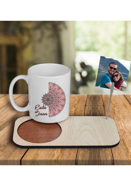 Kişiye Özel Tasarım Kupa Bardak ve Fotoğraflı Notluk Ahşap Bardak Altlığı 100888