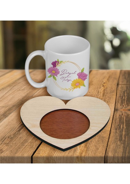 Kişiye Özel Tasarım Kupa Bardak ve Kalp Ahşap Bardak Altlığı 100667