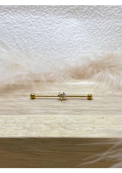 Cerrahi Çelik Altın Rengi Industrial Köprü Piercing Küpe
