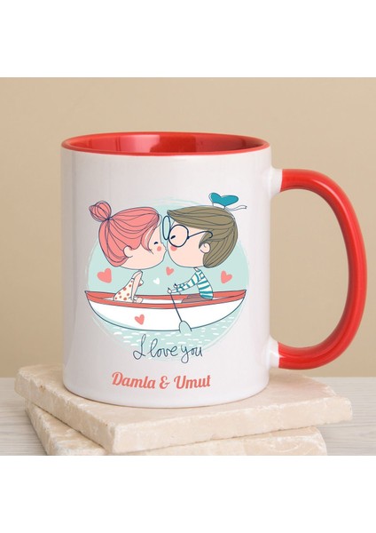 Kişiye Özel Kırmızı Kulplu Deniz Temalı Kupa Bardak 80245