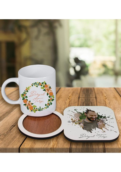 Kişiye Özel Tasarım Kupa Bardak ve Fotoğraflı Ahşap Bardak Altlığı 99320