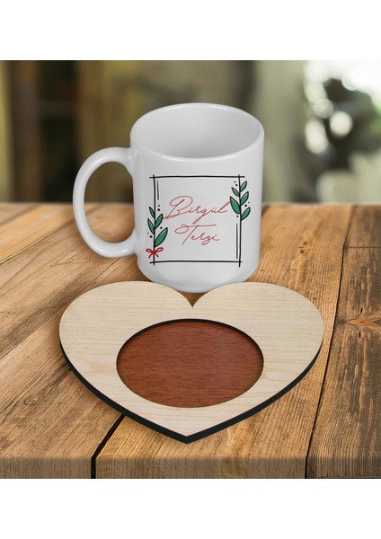 Kişiye Özel Tasarım Kupa Bardak ve Kalp Ahşap Bardak Altlığı 100779