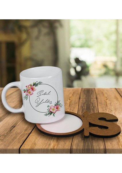 Kişiye Özel Tasarım Kupa Bardak ve Harfli Ahşap Bardak Altlığı 100303
