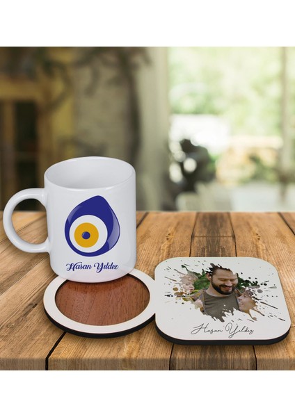 Kişiye Özel Tasarım Kupa Bardak ve Fotoğraflı Ahşap Bardak Altlığı 99261