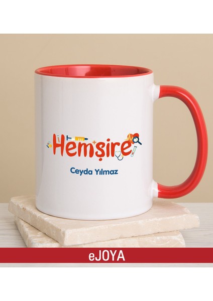 Kişiye Özel Hemşire Temalı Kırmızı Kulplu Kupa Bardak 80234