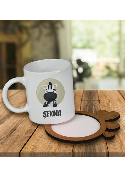 Kişiye Özel Tasarım Kupa Bardak ve Kalp Desenli Ahşap Bardak Altlığı 99534