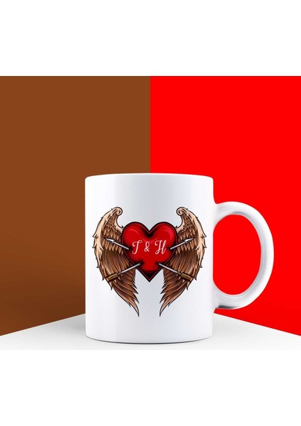 Kişiye Özel Melekli Kalp Kupa Bardak 85707