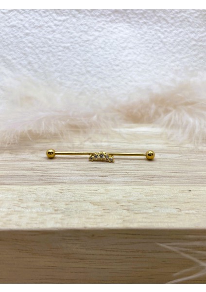 Cerrahi Çelik Altın Rengi Industrial Köprü Piercing Küpe