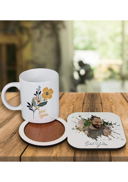 Kişiye Özel Tasarım Kupa Bardak ve Fotoğraflı Ahşap Bardak Altlığı 99268