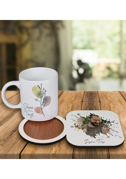 Kişiye Özel Tasarım Kupa Bardak ve Fotoğraflı Ahşap Bardak Altlığı 99151