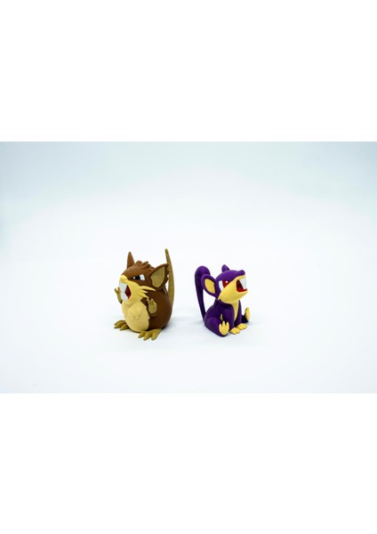 Rattata - Raticate Pokemon 3D Model Evrim 2li Tüm Set