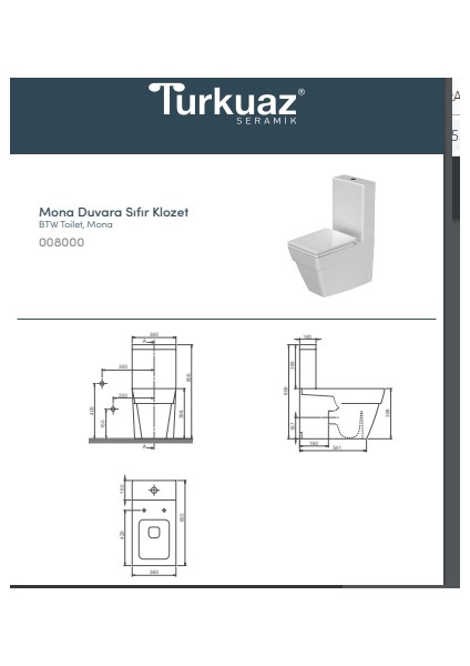 Mona Duvara Sıfır Klozet (Alttan Çıkışlı) modelleri