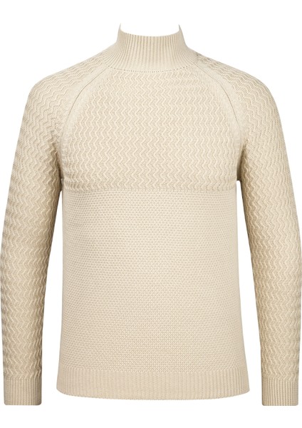 Erkek Yarım Balıkçı Yaka Triko Kazak Desenli Kol ve Bel Lastikli Çelik Örgü Regular Kalıp - 5021B