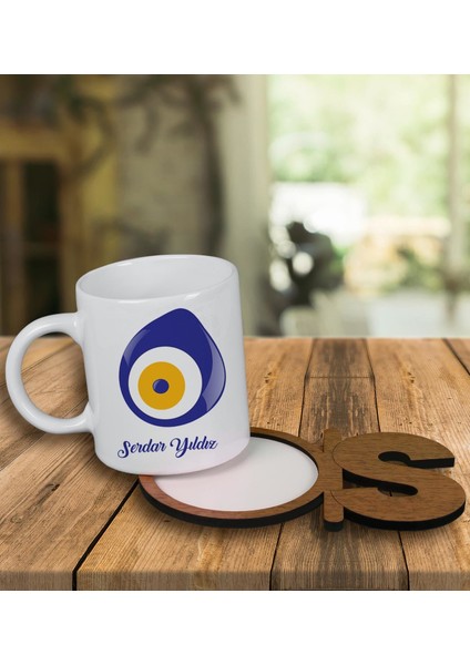 Kişiye Özel Tasarım Kupa Bardak ve Harfli Ahşap Bardak Altlığı 100259