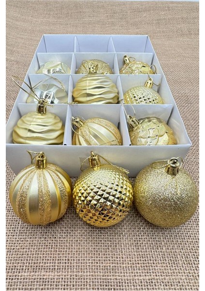 Yılbaşı Çam Ağacı Süsü Cici Top Özel Paketli 6 Cm 12 Li Gold