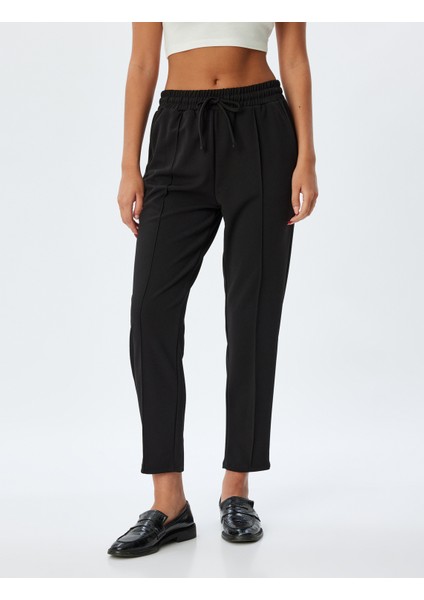 Havuç Pantolon Nervürlü Beli Lastikli Bağlamalı Krep Scuba Kumaş modelleri