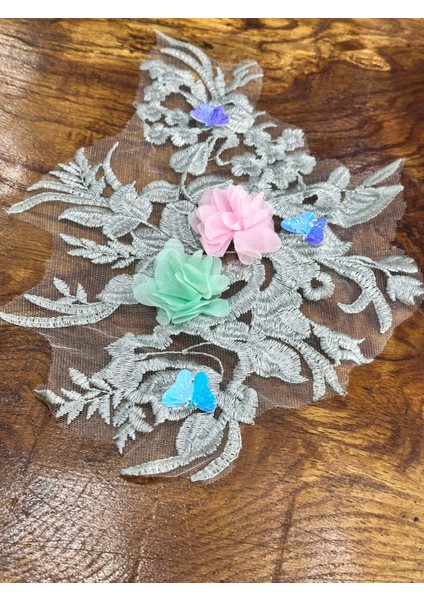 Kelebekli Çiçekli Güpür Tül Dikiş Aplike 31X24 cm fiyatları