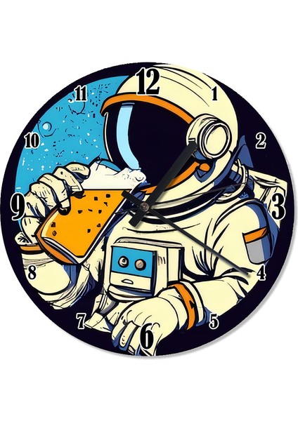 Bira Içen Astronot Baskılı Duvar Saati