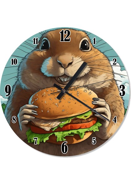 Hamburger Yiyen Sincap Şekilli Duvar Saati