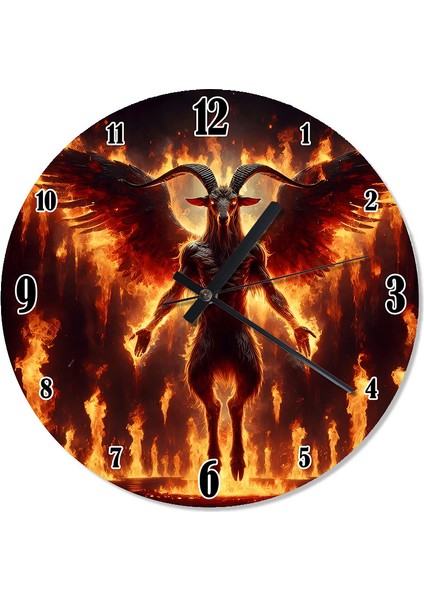 Alevlerin Içindeki Canavar Desenli Duvar Saati