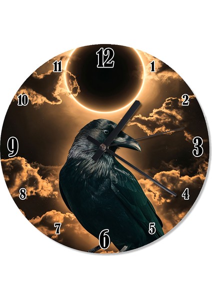 Karga Ve Ay Baskılı Duvar Saati