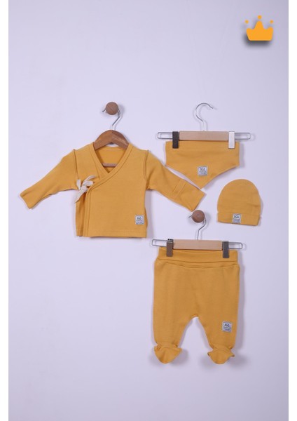 Babyhola Prematüre Serisi 45CM Hastane Çıkışı Kruvaze Üst Patikli Alt Önlük Bere %100 Pamuk 4'lü Takım 22415