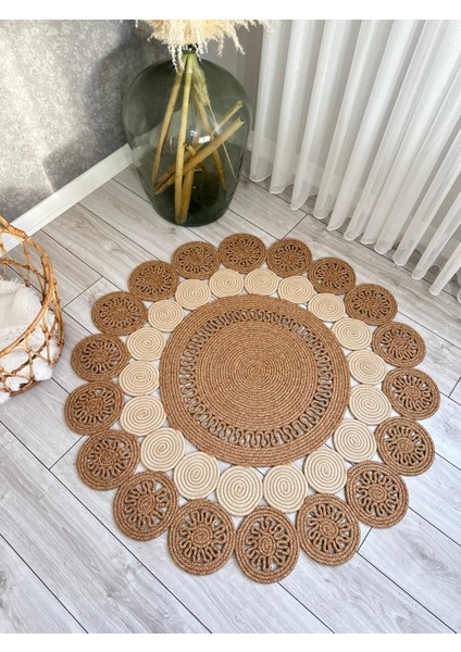 Natura El Dokuma Jüt Bohem Tarz Otantik Salon Oturma Odası Koridor Banyo Mutfak Natural Halı Pamuklu Halı