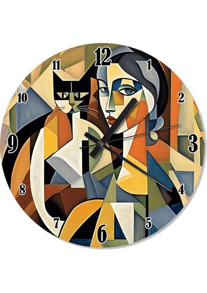 Soyut Kadın Ve Kedi Akarlı Duvar Saati