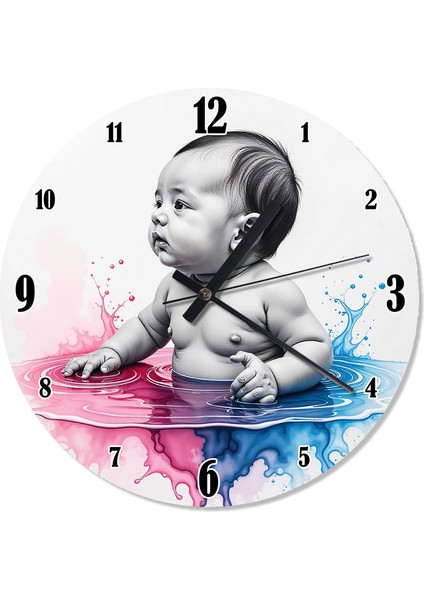 Bebek Ve Mavi Pembe Boyalar Tasarım Duvar Saati