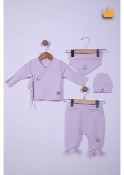 Babyhola Prematüre Serisi 45CM Hastane Çıkışı Kruvaze Üst Patikli Alt Önlük Bere %100 Pamuk 4'lü Takım 22415