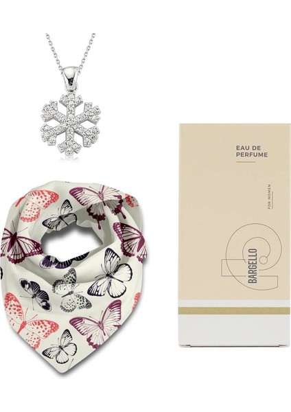 Özel Tasarım Fular & Kar Tanesi Kolye & Bargello 384 Kadın Parfüm Hediye Seti 112657