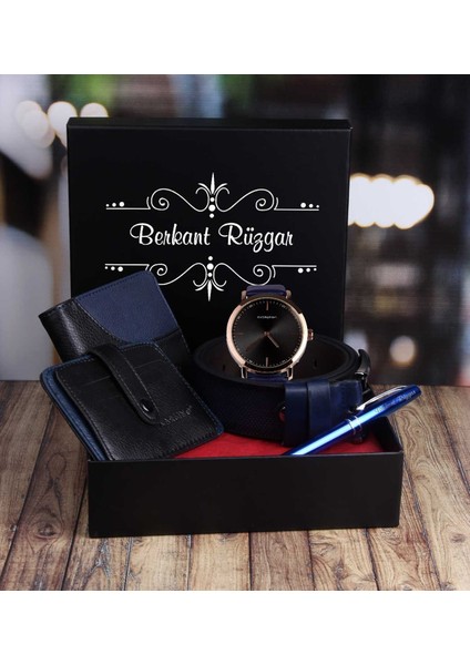 Kişiye Özel Cüzdan Kartlık Kemer Kalem ve Saat Erkek Hediye Seti Dl 85324