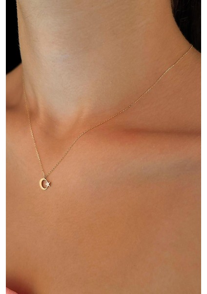 14 Ayar Altın Ay Yıldız Kolye
