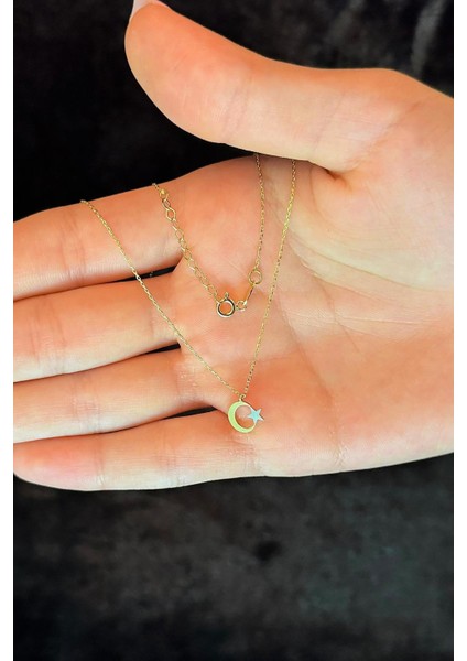 14 Ayar Altın Ay Yıldız Kolye modelleri