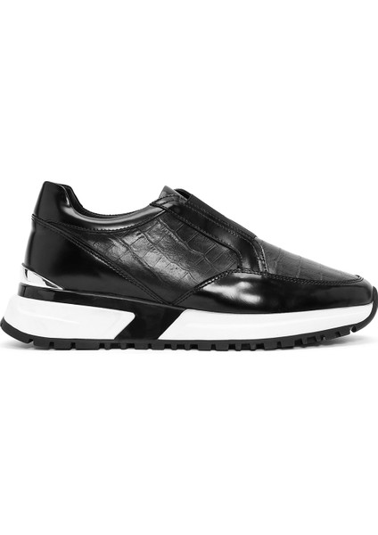 Erkek Siyah Kroko Desenli Deri Sneaker 24WFD641214