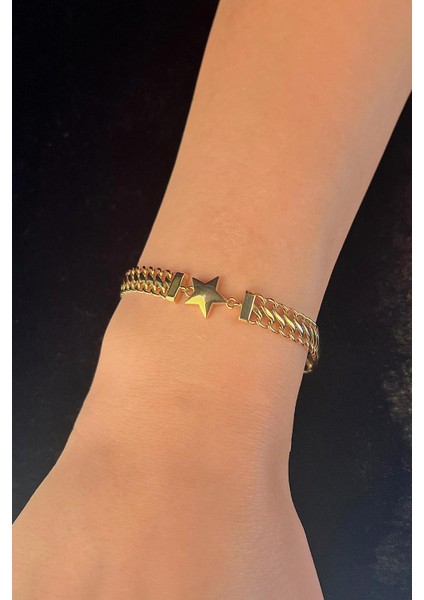 14 Ayar Altın Yıldız Detaylı Otto Bileklik