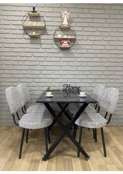 Masa Takımı, Yemek Masası, Mutfak Masası, 60X120SIYAH Beyazdesen 4 Sandalye